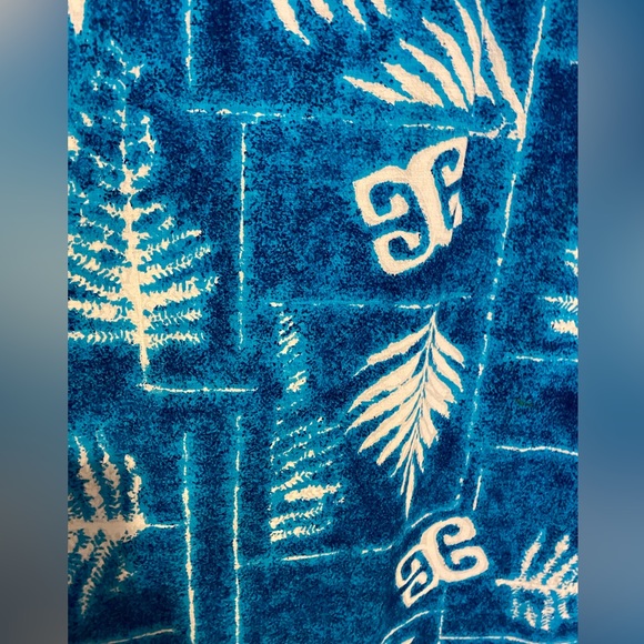 Vintage  maxi dress women’s medium palm fronds barkcloth blue - Picture 9 of 11